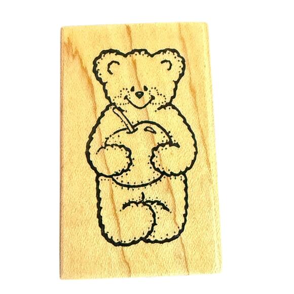 Darcie's Bear Hugging A Cherry Rubber Stamp F-4234 EUC - Picture 1 of 3